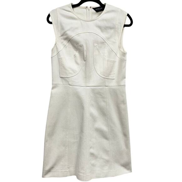 Derek Lam New York Cream Denim Stretch Form Fitting Knee Length Sleeveless Dress - Picture 1 of 12